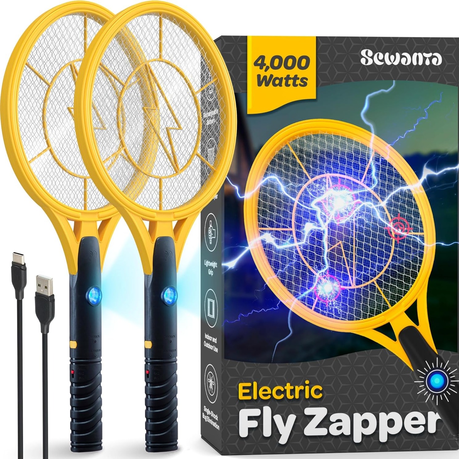 Electric Fly Swatter 2 Pack, 1500V Bug Zapper Racket: image 2