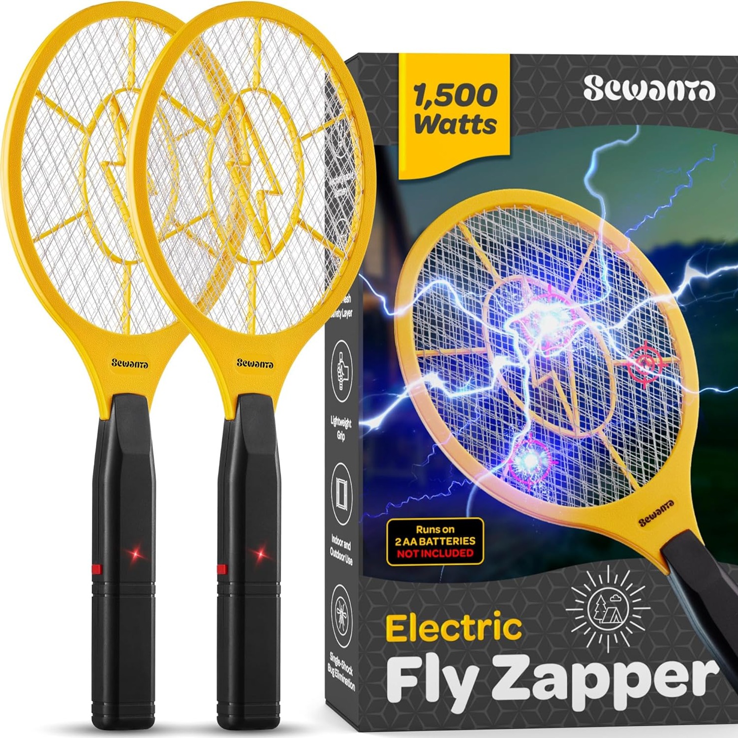 Electric Fly Swatter 2 Pack, 1500V Bug Zapper Racket
