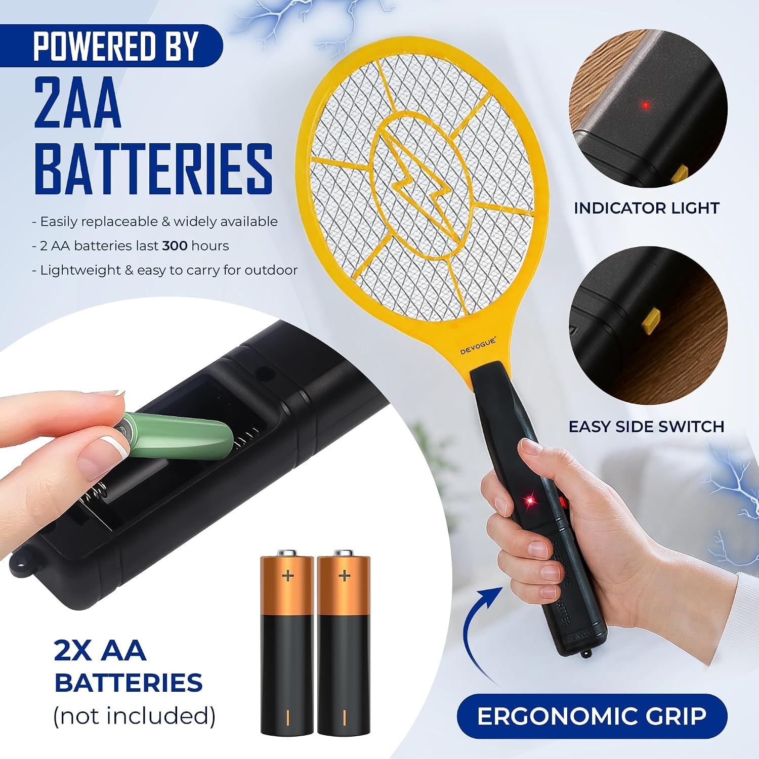 DEVOGUE Electric Fly Swatter Bug Zapper Racket: image 7