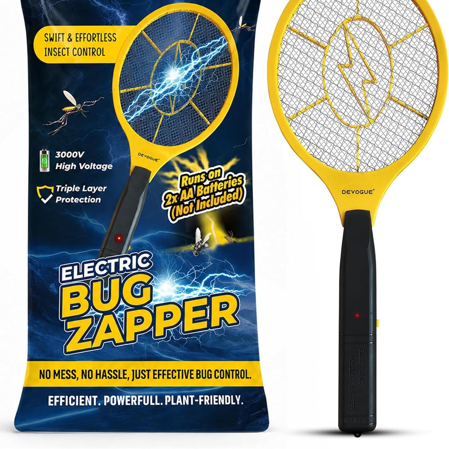 DEVOGUE Electric Fly Swatter Bug Zapper Racket