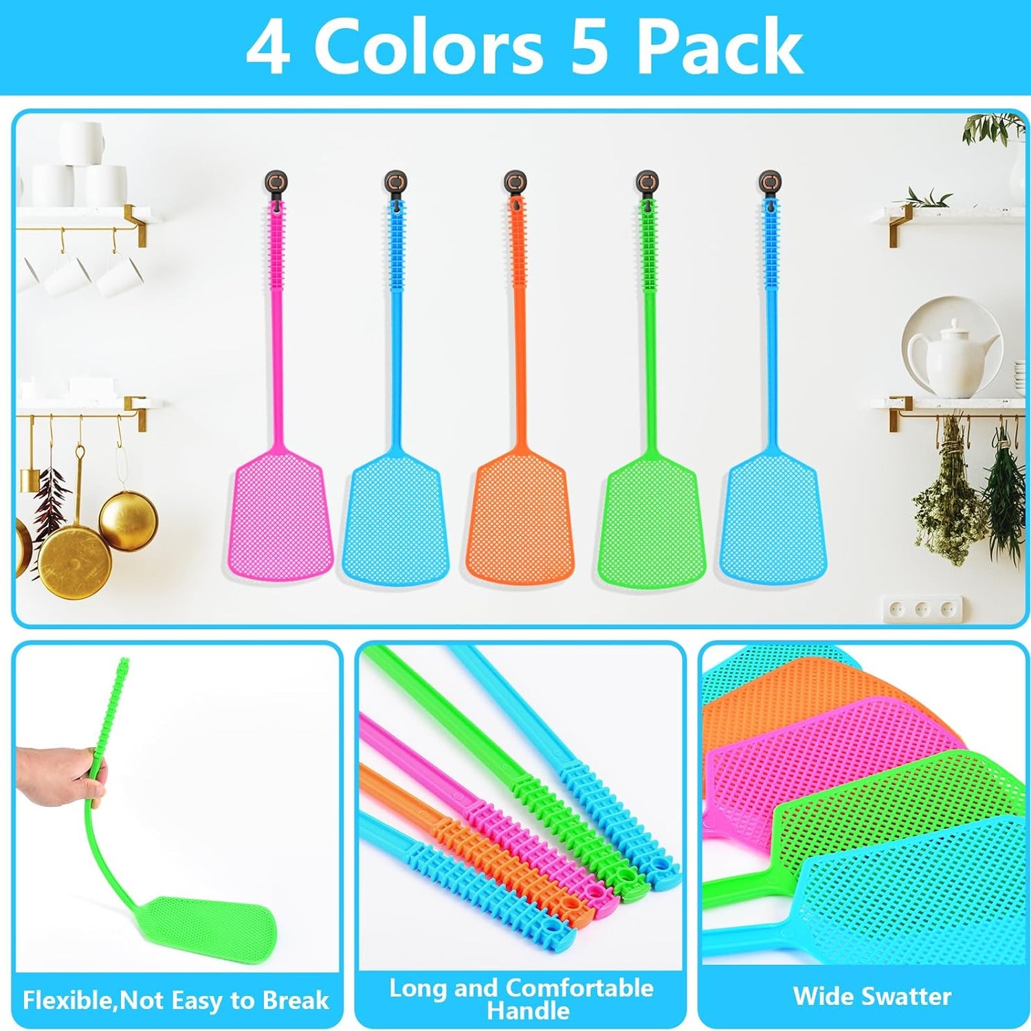Heavy Duty Plastic Fly Swatter 5 Pack: image 4