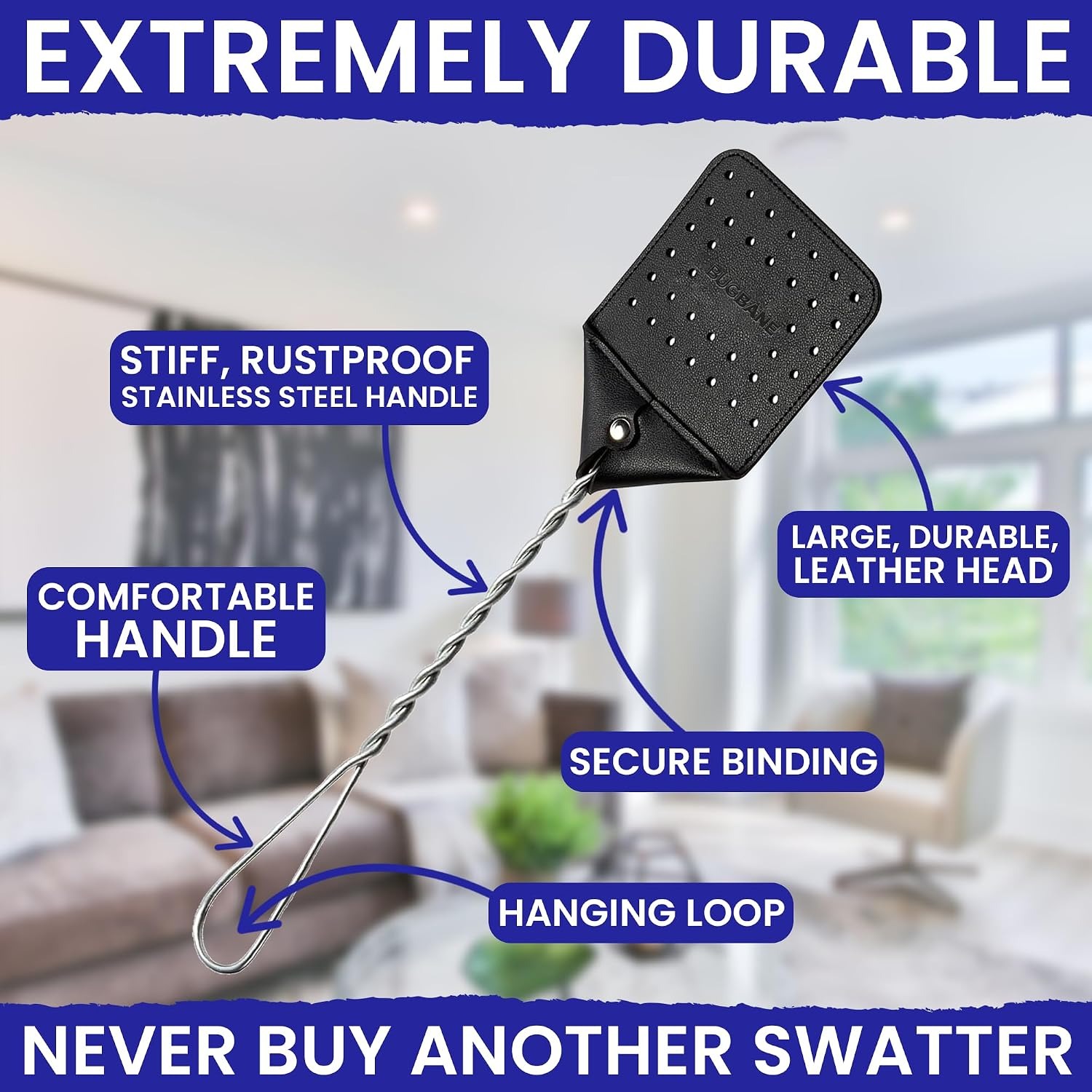 Leather Fly Swatter 2 Pack with Stainless Steel Handles: image 2