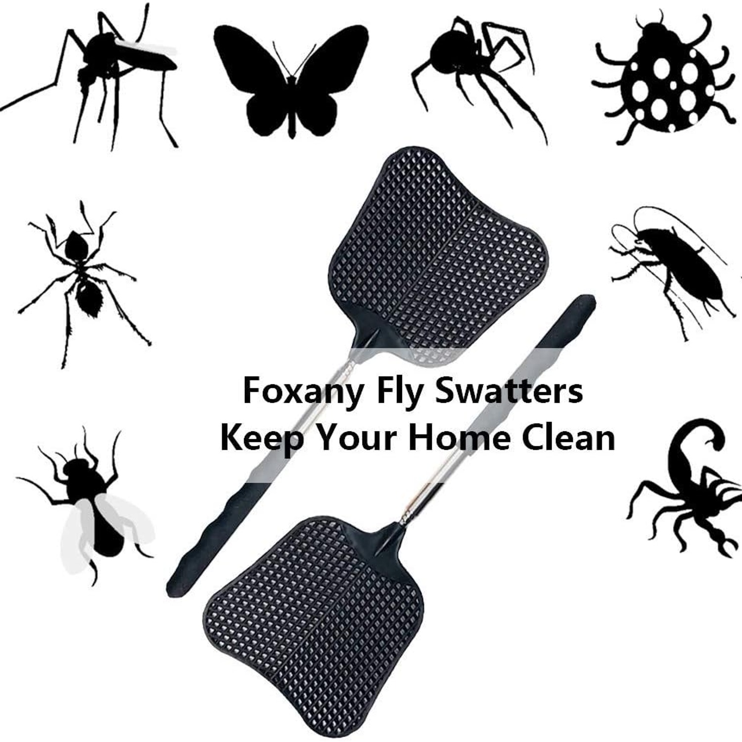 Telescopic Fly Swatter 2 Pack with Extendable Steel Handle: image 2