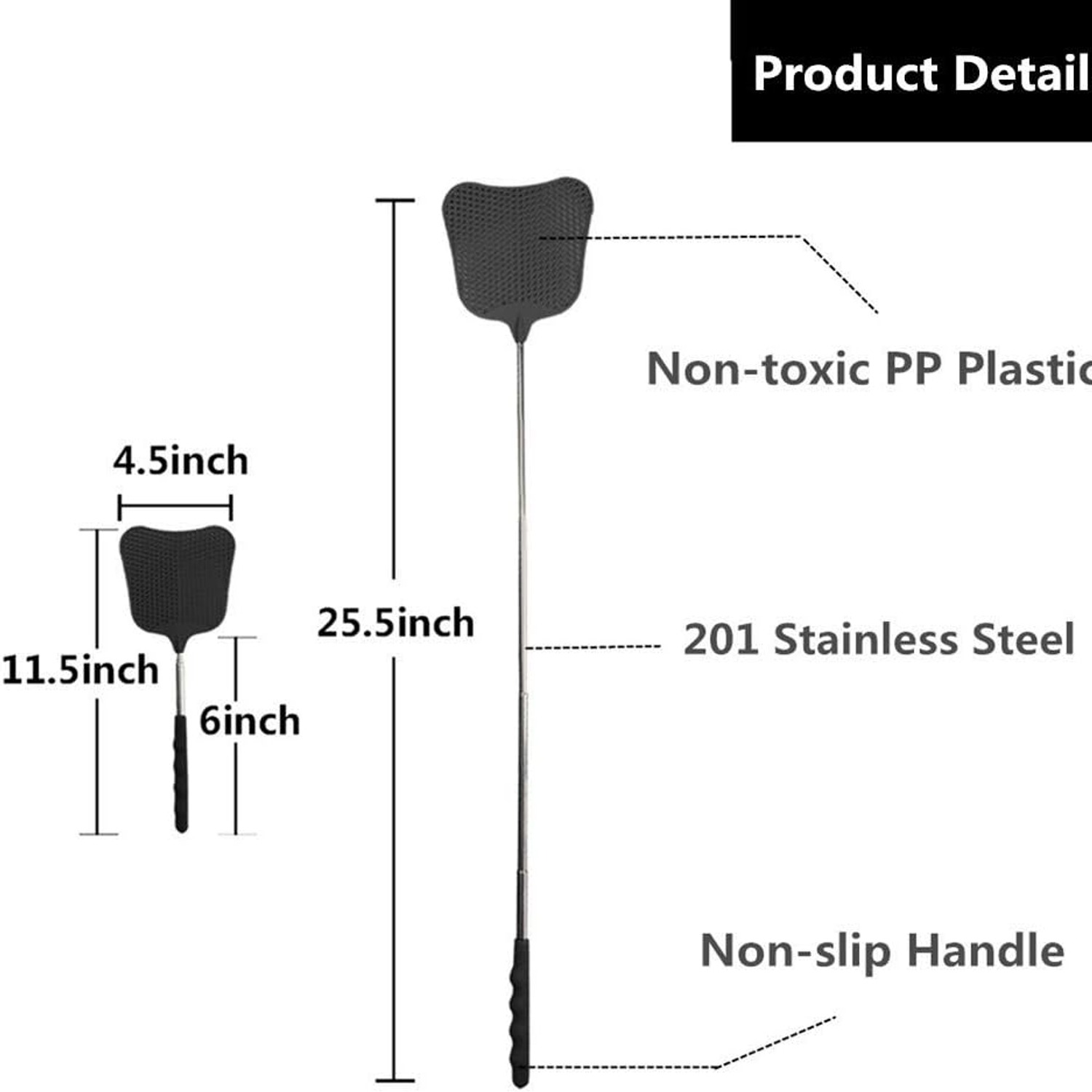 Telescopic Fly Swatter 2 Pack with Extendable Steel Handle: image 4
